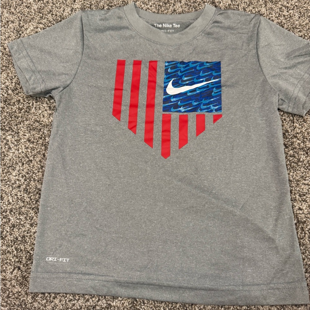 Nike Kids Gray Tee with Patriotic Graphic
